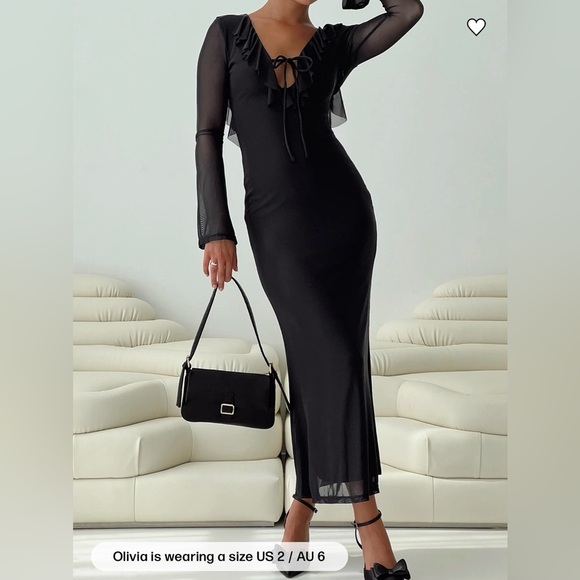 Princess Polly Maskell Long Sleeve Maxi Dress Black Sheer — Size 4 - Picture 1 of 14